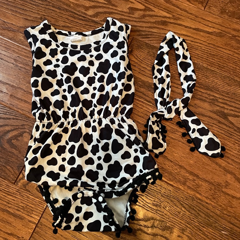 12-18 month cow print onesies with hair wrap! Only wore once $8